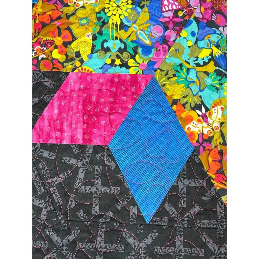 Handmade Quilted Hexagon Table Topper Floral Lone Star Pattern 42